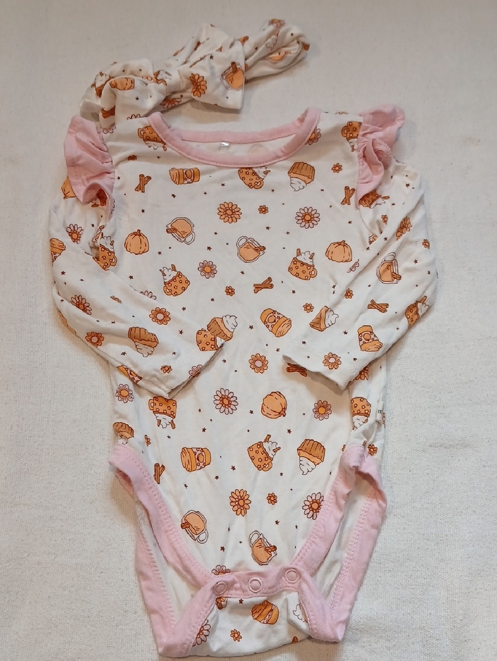 Milkberry Set: Cream & Pink Baby One-Piece Bodysuit And Bow Headband